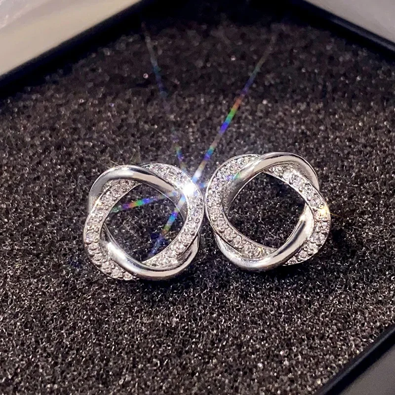 Simple Female Earrings 925 Sterling Silver Inlaid Zircon Line Wrapped Earrings for Women Promise Love Wedding Jewelry Gift