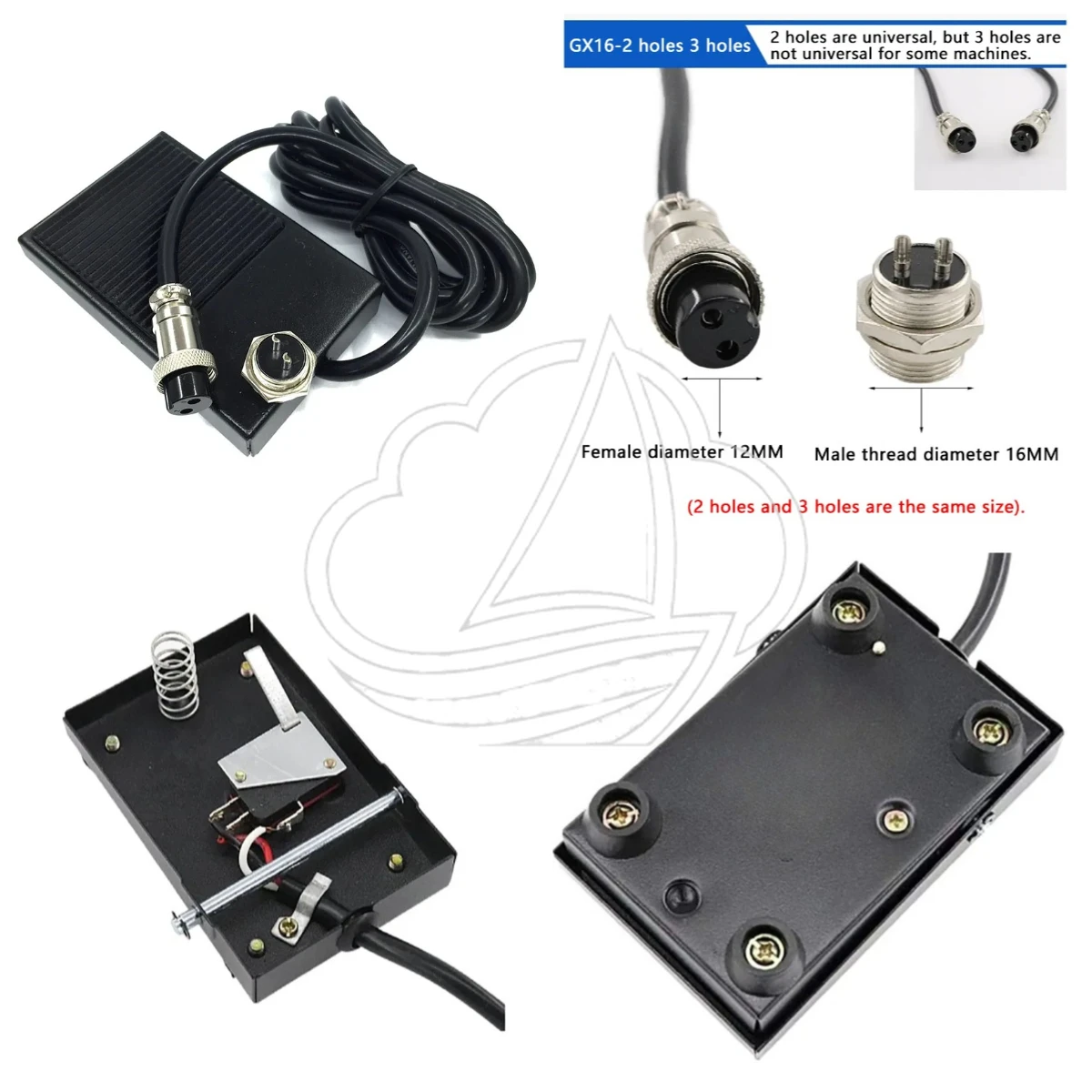 Industrial Foot Pedal Switch, 2/3 Core 2m Cable, 220V Iron Shell Footswitch for Machine Tool Control