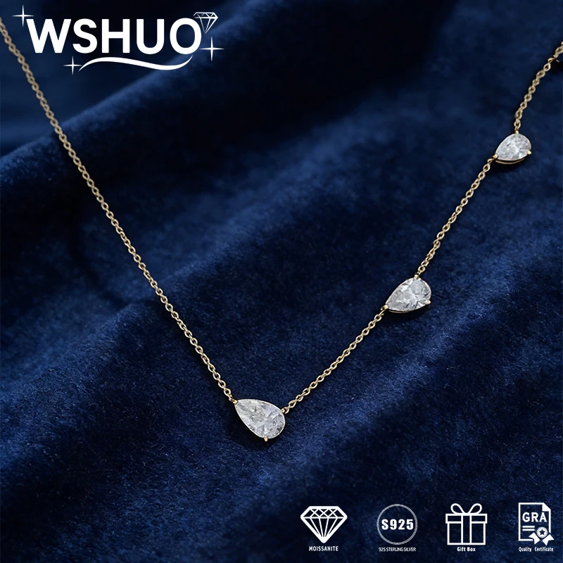

3-Stone Gradient Pear Cut Moissanite Pendant Necklace for Women 100% 925 Silver 9cttw Waterdrop Diamond Necklace Fine Jewelry