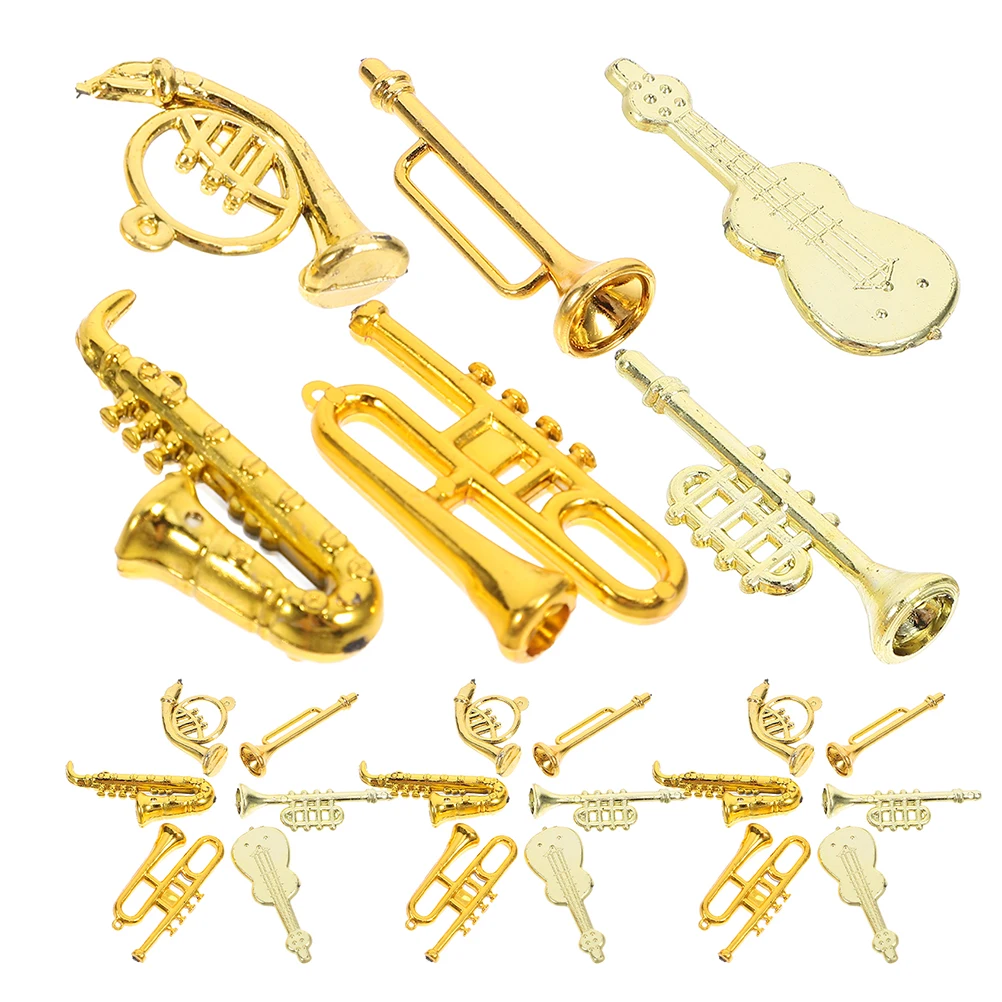 48 pçs instrumentos musicais em miniatura feitos à mão acabamento dourado ornamento de árvore de natal decoração para amantes da música portátil sala de mesa