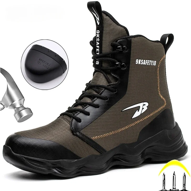 2023 Safety Shoes Men Boots High Top Work Sneakers Steel Toe Cap Anti-smash Puncture-Proof Work Boots Indestructible Shoes Male