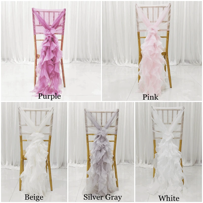 10PCS Romantic Chair Sash Bow Milk Yarn Hotel Wedding Banquet Chair Cover Ruffles Chair Sashes Wedding Banquet Party Home Decor