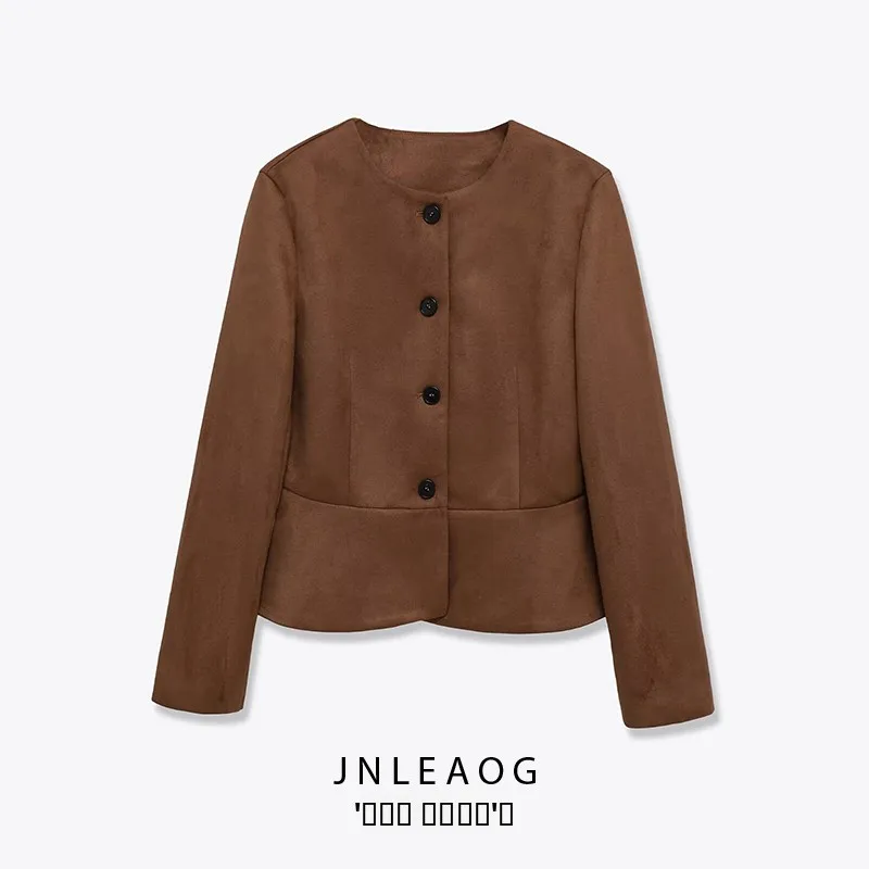 ملابس خارجية نسائية طويلة من الجلد من Faionable Sve Jaet مناسبة للخريف جديدة Sle JNLEAOG 638232 أزرار من ألياف البوليستر Cl...