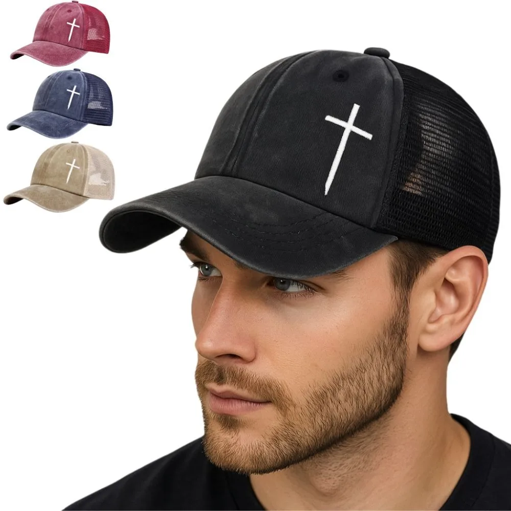

Fashion Four Seasons Hip Hop Baseball Cap with Mesh Breathable Cross Embroidery Hat Solid Color Lightweight Peaked Cap Outdoor