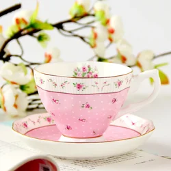 Ceramic Coffee Cup and Saucer Set, Lovely Pink British Afternoon Tea, European Black Tea Cup, Household Porcelain, Drinkware