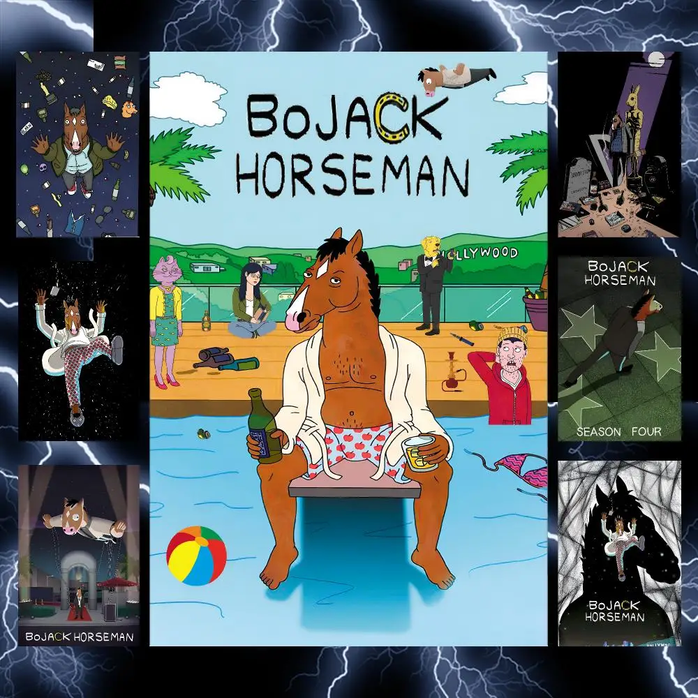 Cartoon Comedy B-BoJack Horseman Poster Self-Adhesive Wall Art Poster HD Waterproof PP Bedroom Cafe Gym Home Decor Gift