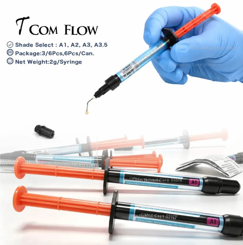 6Syringe Dental Flow Composite Resin Syringe (2g) Nano-Hybrid Oral Cavity Nursing Dentistry  Repair Nursing Supplies Material