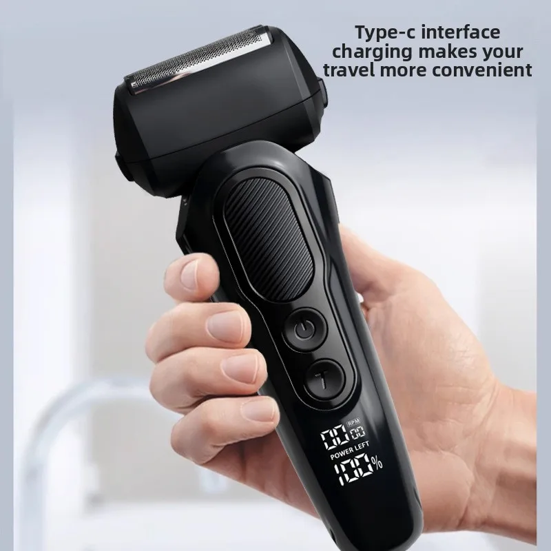 ماكينة حلاقة كهربائية 3 شفرات مقاومة للماء وقابلة لإعادة الشحن مع شاشة رقمية لقاطع السوالف منبثقة