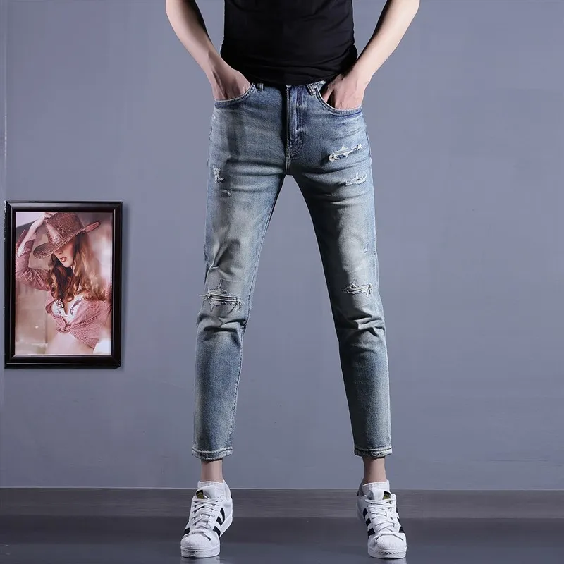 

Мужские джинсы Slim Fit: модные, эластичные, тонкие, укороченные, универсальные, стройнящие, длиной до щиколотки, повседневные брюки