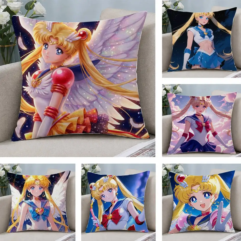 Sailor Moon Sailor Pluto Anime Plush Pillow Cover Soft Short Plush Cushion Cover For Sofa Bedroom Home Decor Gift Decoration