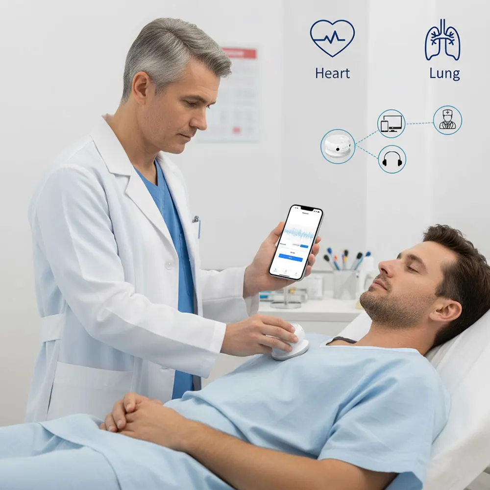 Stéthoscope électronique Bluetooth pour le diagnostic des maladies cardiaques et pulmonaires - Auscultation numérique rechargeable