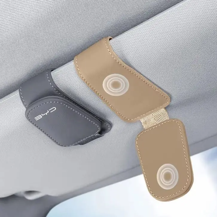Car Sun Visor Leather Glasses Clip For BYD Atto3 Seal Han Tang Dolphin Song Yuan BYD Logo Magnetic Sunglasses Card Holder Interi