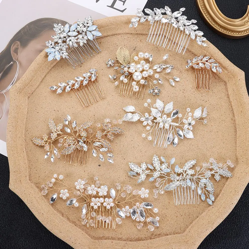 Delicate Flower Bridal Hair Accessories Crystal Peals Hair Combs Wedding Hair Clips Handmade Women Hair Ornaments Headpieces