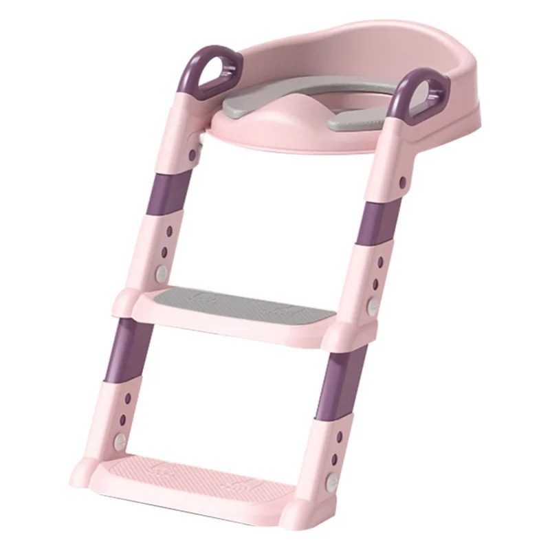 

Kids Potty Training Toilet Folding Step Stool Prevent Slipping Soft Silicone PU Baby Toilet Potty Seat Pink Purple
