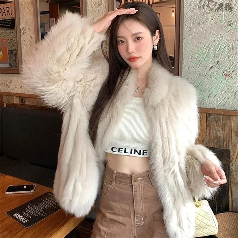 2024 Autumn/Winter Fox Fur Coat Thick Short Popular Fur Coat Lmitation Fur Grass Coat Female\'s Stand Up Collar High-End OutCoat