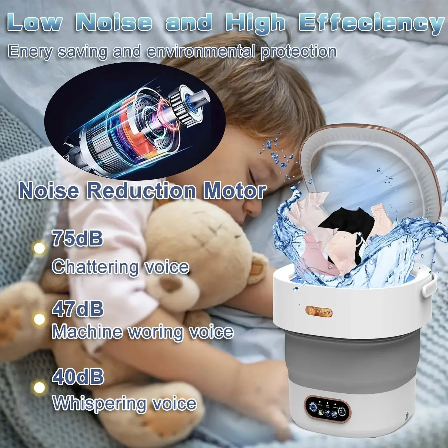 غسالة صغيرة محمولة للسراويل الداخلية والجوارب - سلة دوارة قابلة للطي عالية السعة سعة 15 لتر مع أنبوب تصريف مخفي