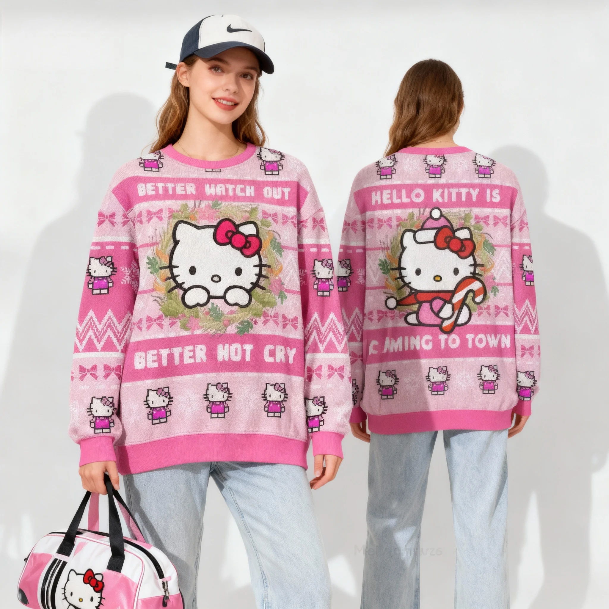 جديد سانريو مرحبا كيتي ثلاثية الأبعاد حلوة كول حفلة عيد الميلاد سلسلة اضافية كبيرة المرأة الكبار الخريف/الشتاء جولة الرقبة البلوز #2