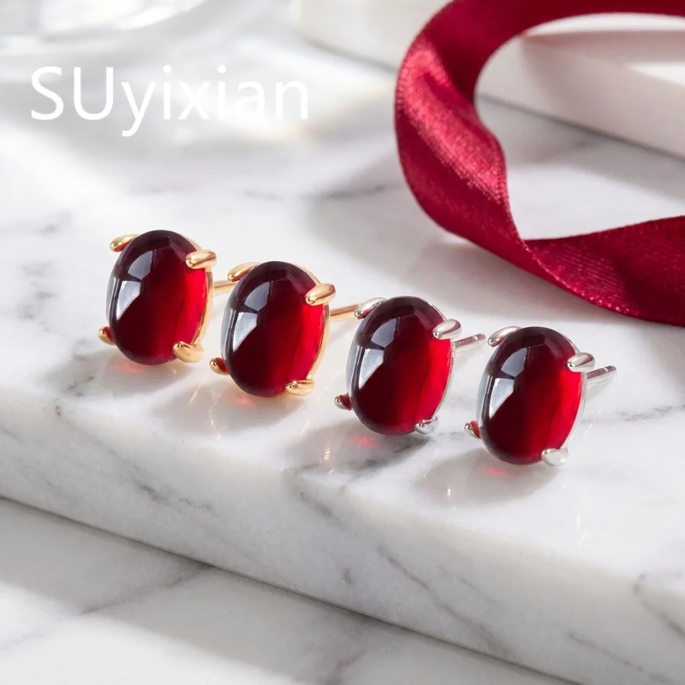 

925 Sterling Silver Simple and Elegant Red Oval Stud Earrings, Daily Wear, Birthday Anniversary Party Gift