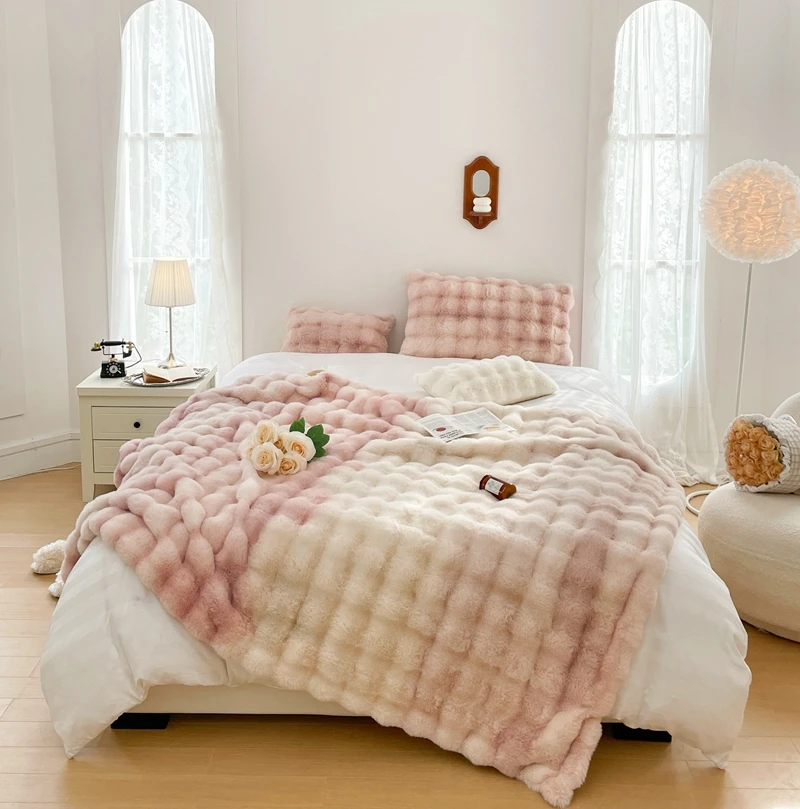 

1Pc Rabbit Plush Blanket Casual Bed Sheets Suitable for Bedroom Apartment Office Nap Winter Thickeneded Warm Pure Color Fashion Ins Style 100/160/180/200cm