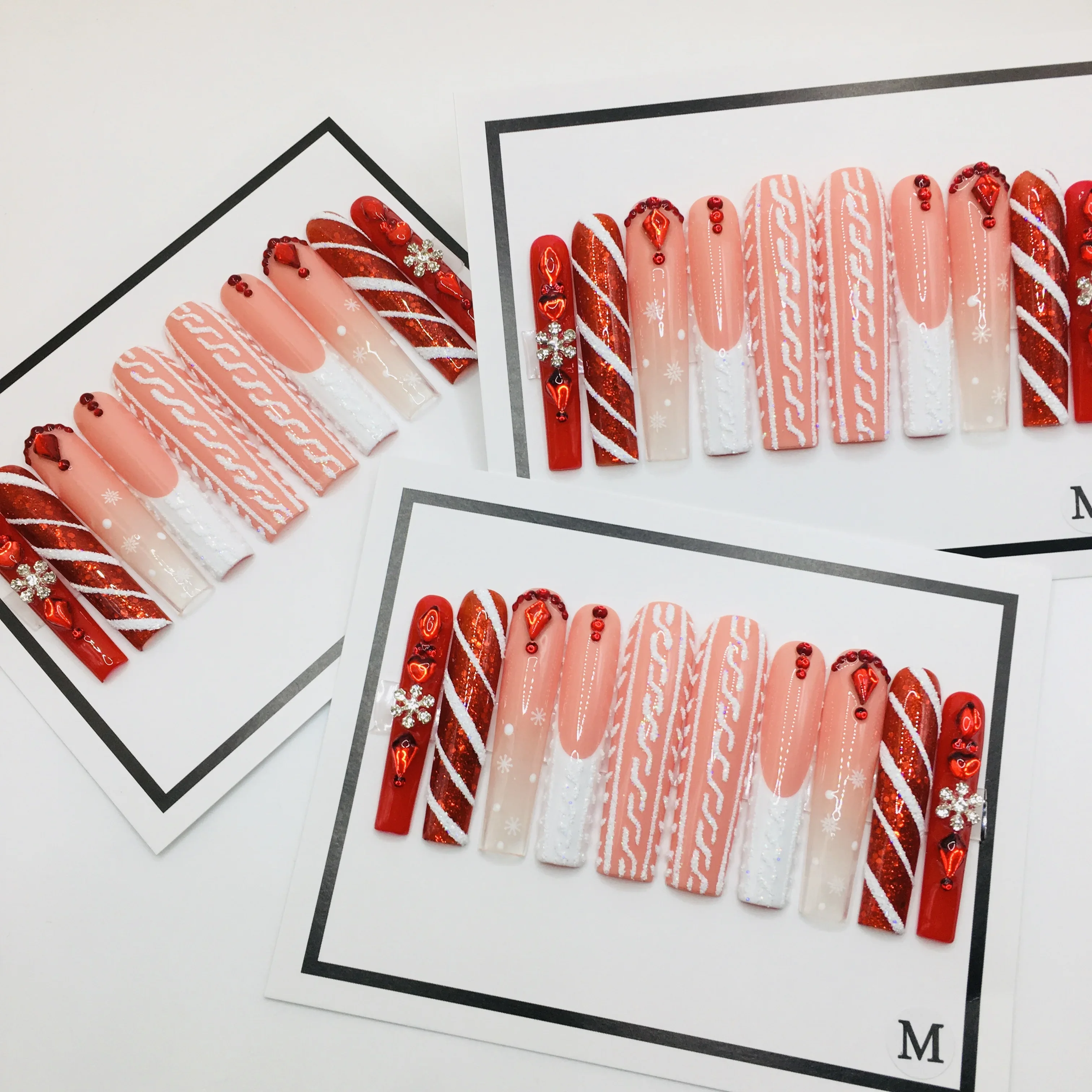 

Newest Private Label High Quality Red 10pcs Long Coffin Festival Handmade 3d Press On Nails