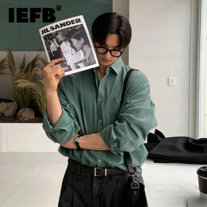 

IEFB Korean Style Men's Shirts Casual Single Breasted Turn-down Collar Long Sleeve Solid Color Male Tops New Autumn 2024 9C7629