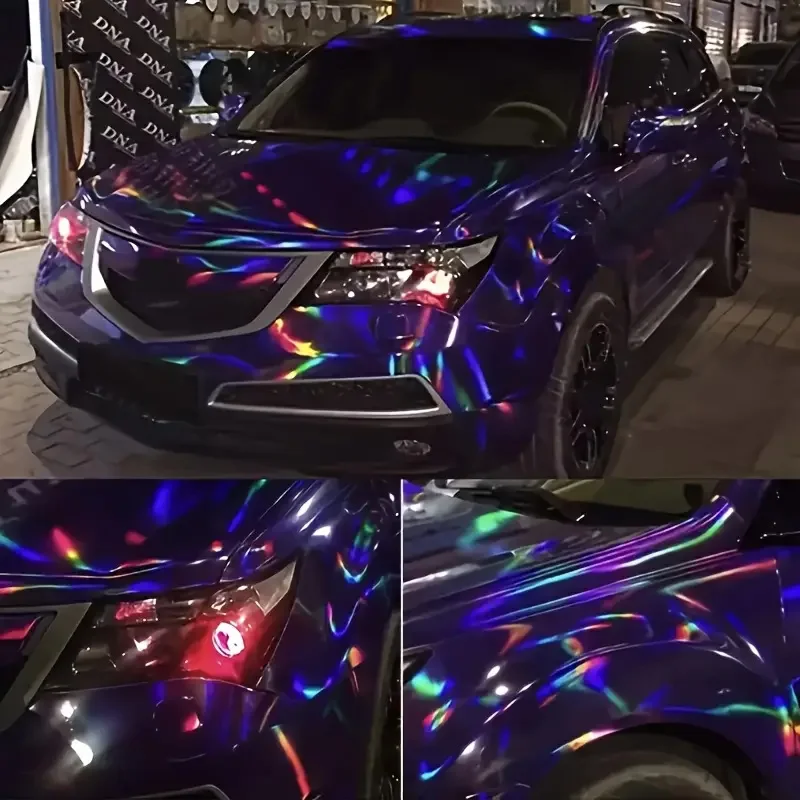 Glänzende Holographische Chrom-Lila Vinylfolie Rolle Selbstklebende Motorrad-Auto-Folierung DIY-Aufkleber Luftfreisetzend Blasenfrei – Detail 1