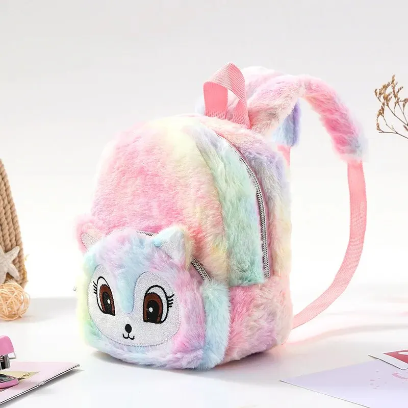 Unicorn Furry Backpack Plush Sparkling Kid Girl Small School Kindergarten Cute Winter Christmas Children Adjustable Bag Gift