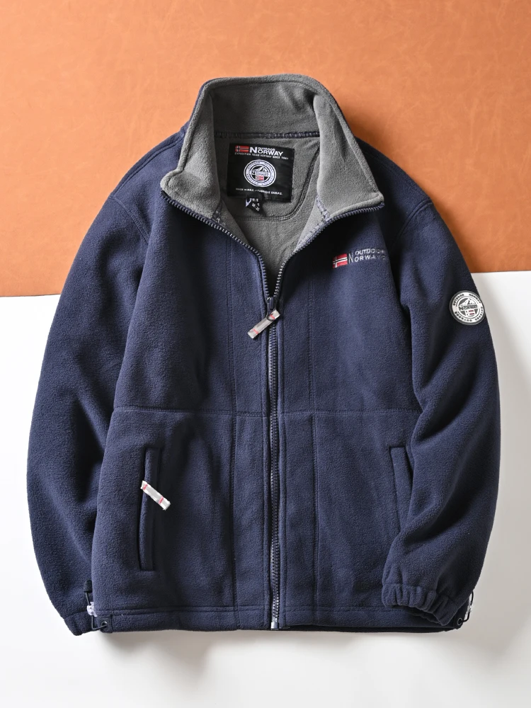 

Men's Outdoor Functional Fce Lined Stand Collar Double Sided Fce Jaet Thiened Autumn Winter Faion Ci Sle