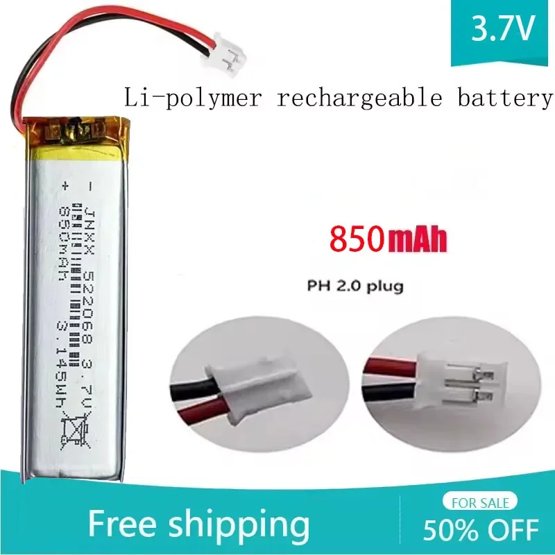 High-Capacity 850mAhRechargeable PolymerLithium Battery 522068 forElectronic Devices UpYour Digital LED Light and Small Fan with