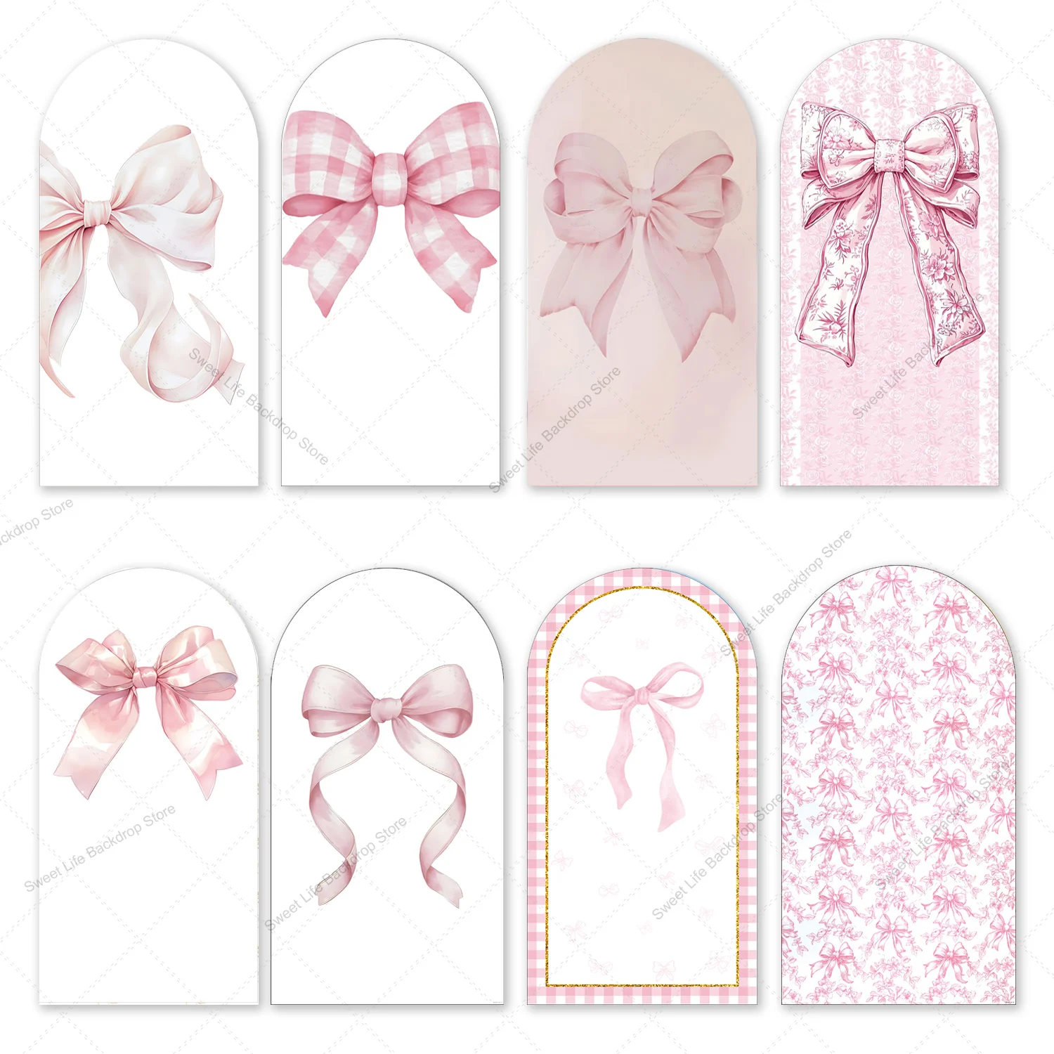 Couverture d'arrière-plan en arc de fleurs avec nœud rose, couverture de fond pour mariage, réception nuptiale, anniversaire d'enfants, décorations de Photo de fête