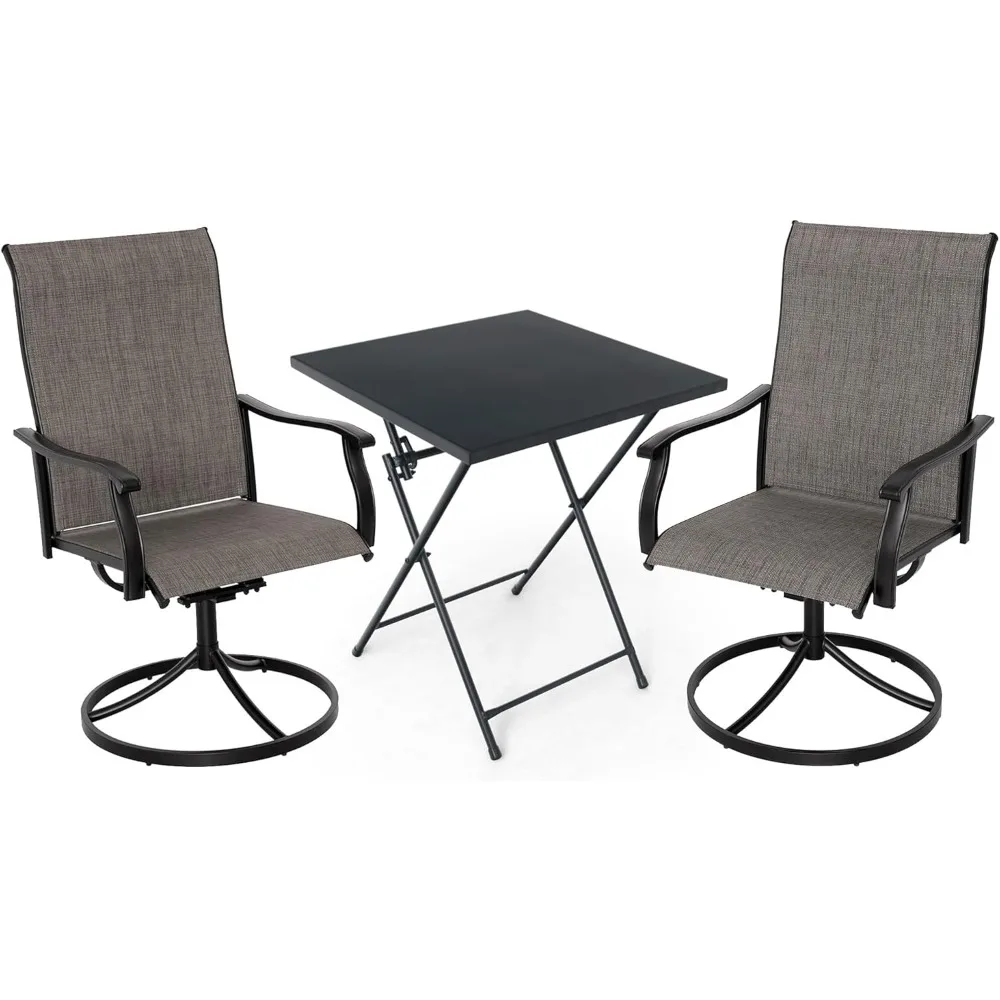 

3 Piece Square Patio Table and Swivel Chairs Set with Folding Table and Grey Sling Armrest Chairs - Retro