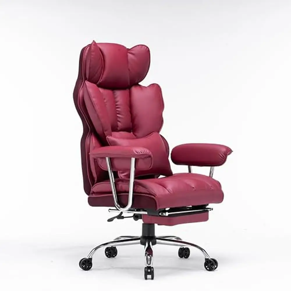 High Back Red PU Leather Office Chair with Leg Rest Lumbar Support Swivel Computer Chair Big & Tall Executive Desk Chair Home