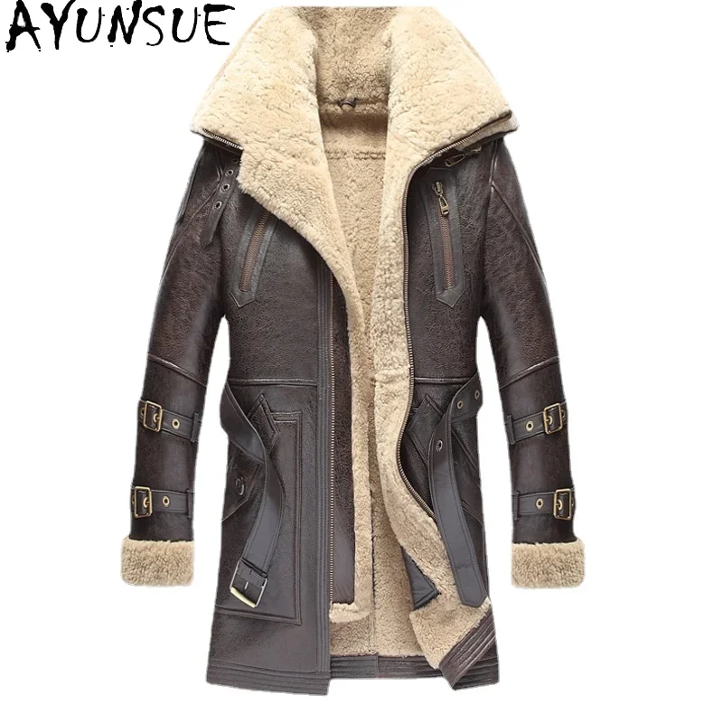 AYUNSUE мужские куртки из натуральной кожи 2025 натуральная дубленка из натурального меха с двойным воротником толстая зимняя куртка мужская длинная меховая куртка