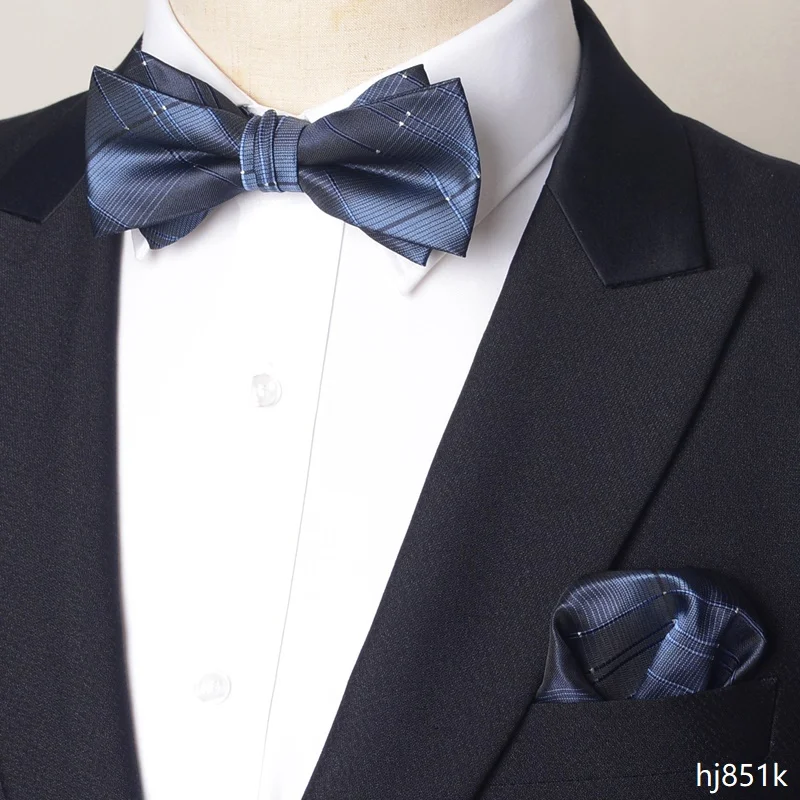 High Quality Dark Blue Irregular Patterned Bow Tie+Pocket Towel Men's Wedding Collar Accessories English Bow Tie Combination