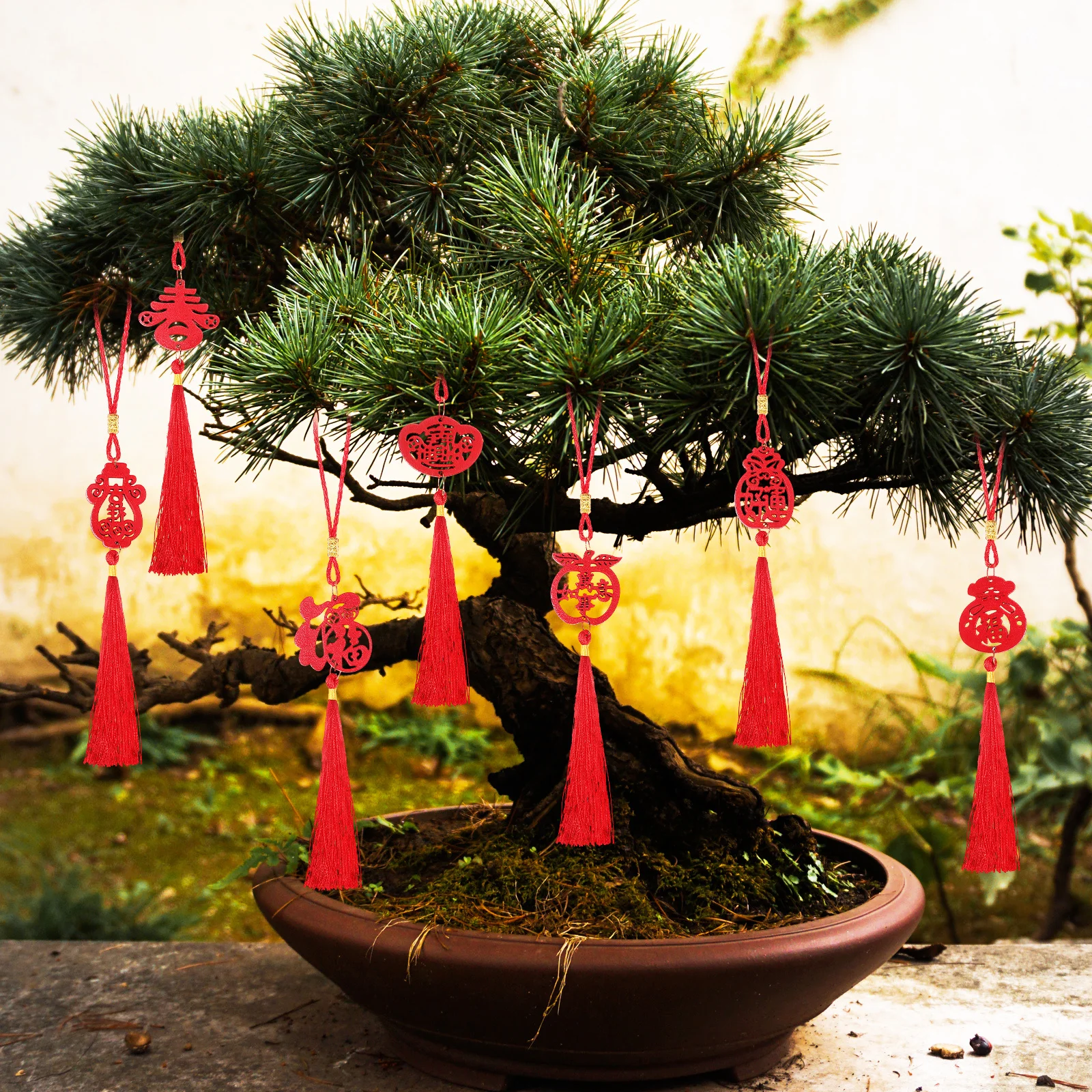 

8Pcs Bonsai Pendants Chinese Festival Hanging Decors Lucky Traditional Ornaments New Year Party Window Tree Decoration