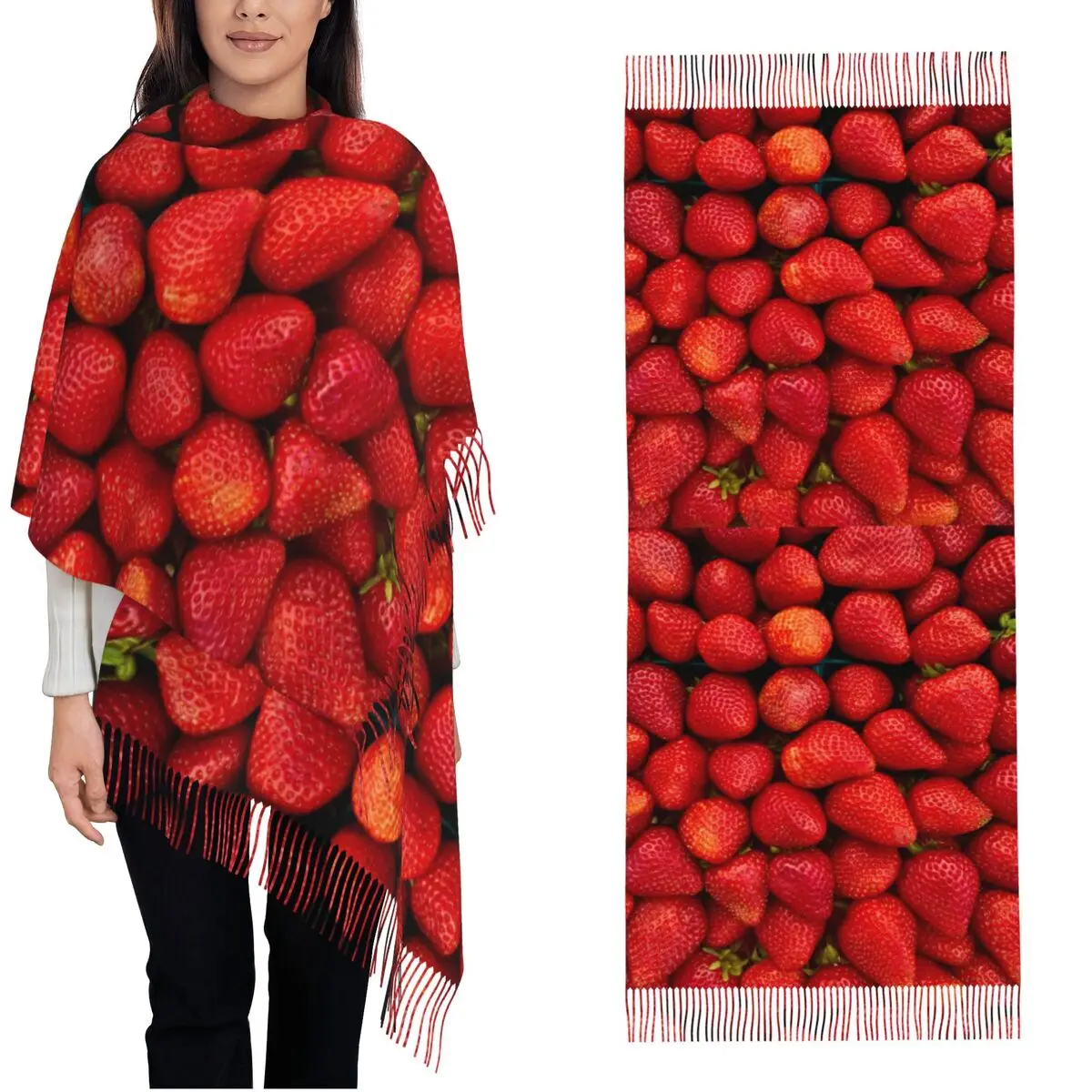 

Keep Warm Scarf Winter Red Fresh Strawberry Fruit Shawls and Wraps Designer Bufanda Mujer Lady Luxury Brand Large Scarves