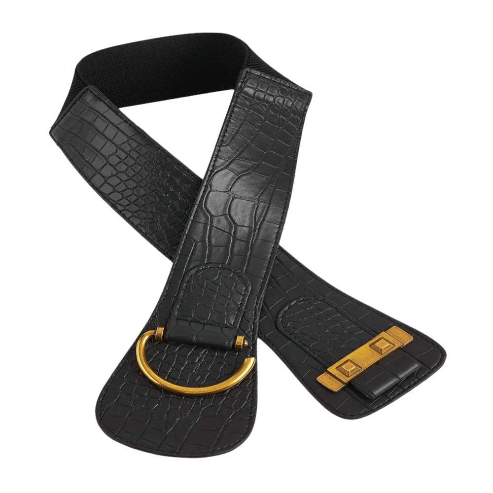 ファッション PU レザーウエストベルト調節可能な合金バックルワイドベルト弾性多用途ウエストバンドドレスコート用