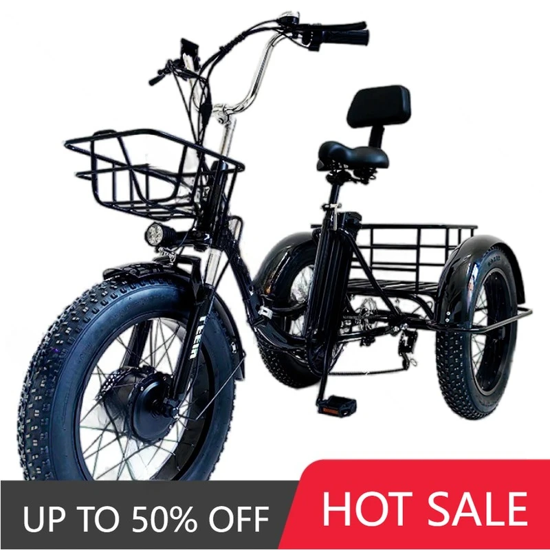 EER 20-Inch adult electric folding bicycle 48V 500W electric tricycle 3-wheel electric freight bicycle, women's and men's electr