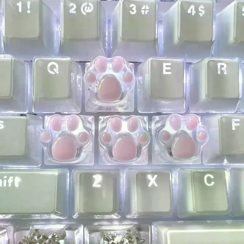 1Pcs Handmade Translucent Pink Blue Cat Claw Resin Keycaps Cross Axis Mechanical Keyboard Keycap Decoration Keycaps