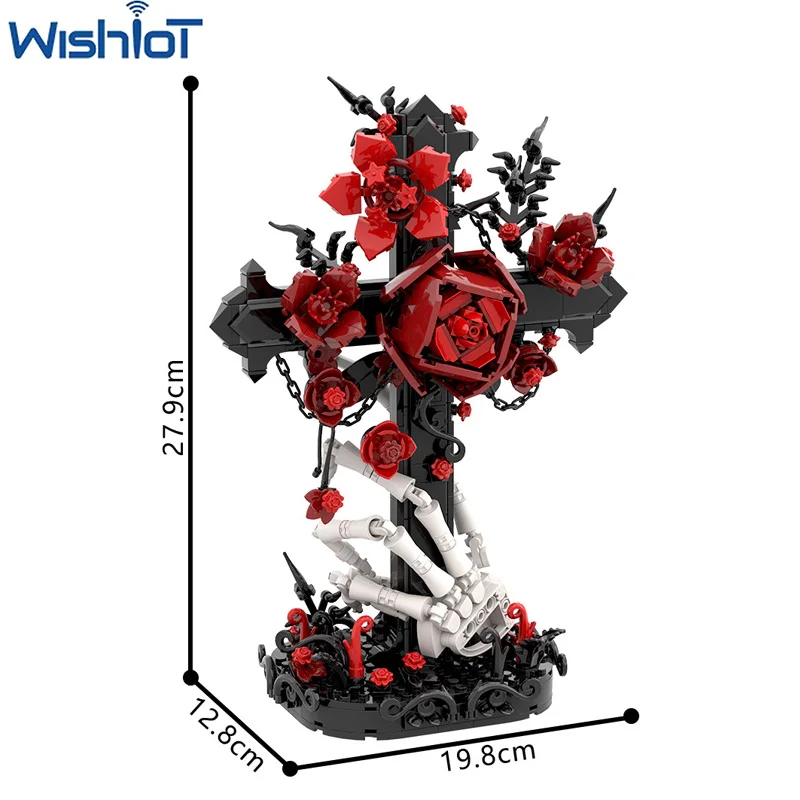 MOC Skull Hand Rose/Cross Model Bouwstenen Horror Series Assemblage Schedel Hoofd DIY Speelgoed Ornament Kleine stenen Halloween Geschenken