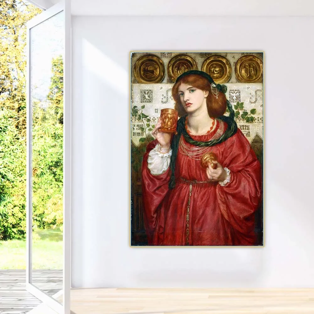 دانتي غابرييل روسيتي "الكأس المحبة" لوحة زيتية قماشية جماليات ديكور فني خلفية صورة ديكور غرفة المعيشة المنزلي #3
