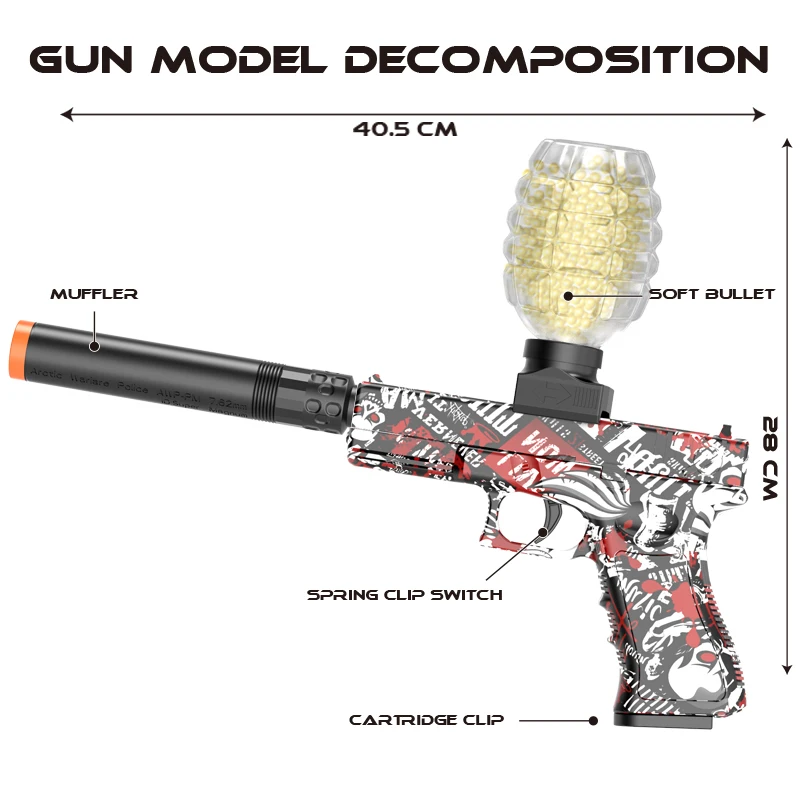 Pistolet jouet G18. Pistolet jouet électrique à balle en caoutchouc souple, rechargeable à grande vitesse, amusant en plein air d'été, jeux de piscine/barbecue à domicile