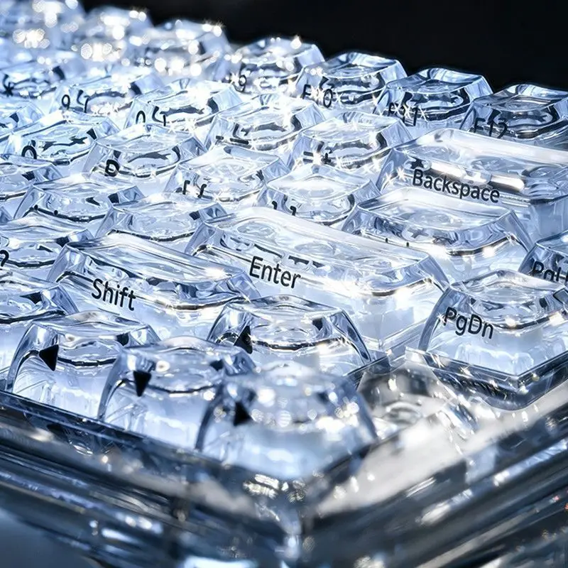 Ice Crystal 2.0 Shine-Through Keycaps Thickened PC Prism Light Refraction Keycaps for Wooting EV63 Yemo Mechanical Keyboards