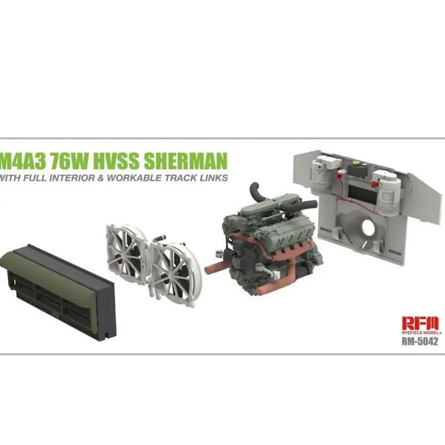 RM5042 Ryefield Special Price M4A3 76W HVSS Sherman w/Full Interior & Workable Track Links High Detail WWII Tank Assembly Model