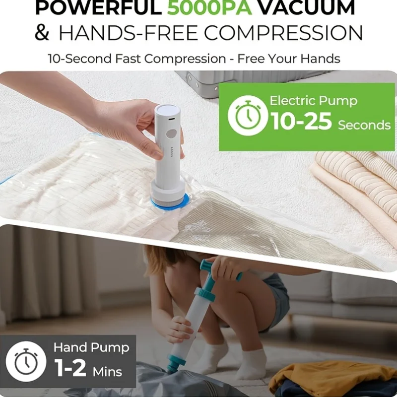 12er-Pack Vakuum-Kompressionsbeutel und 1 Stück elektrische Vakuumpumpe, Kleidungs-Vakuumbeutel zur maximellen Platzersparnis beim Aufbewahren von Kleidung – Detail 5