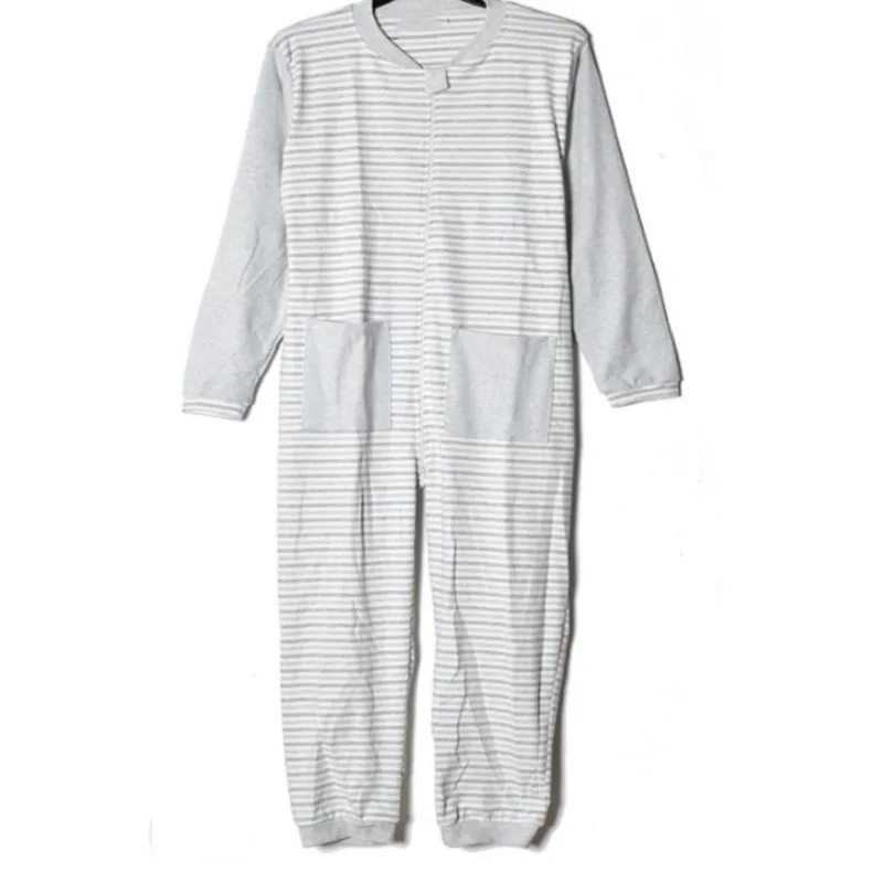 Adult Cotton Rompers ABDL Long Sleeves Onesie Pajamas Plus Size Zipper Comfortable Breathable Couple Loose Jumpsuits