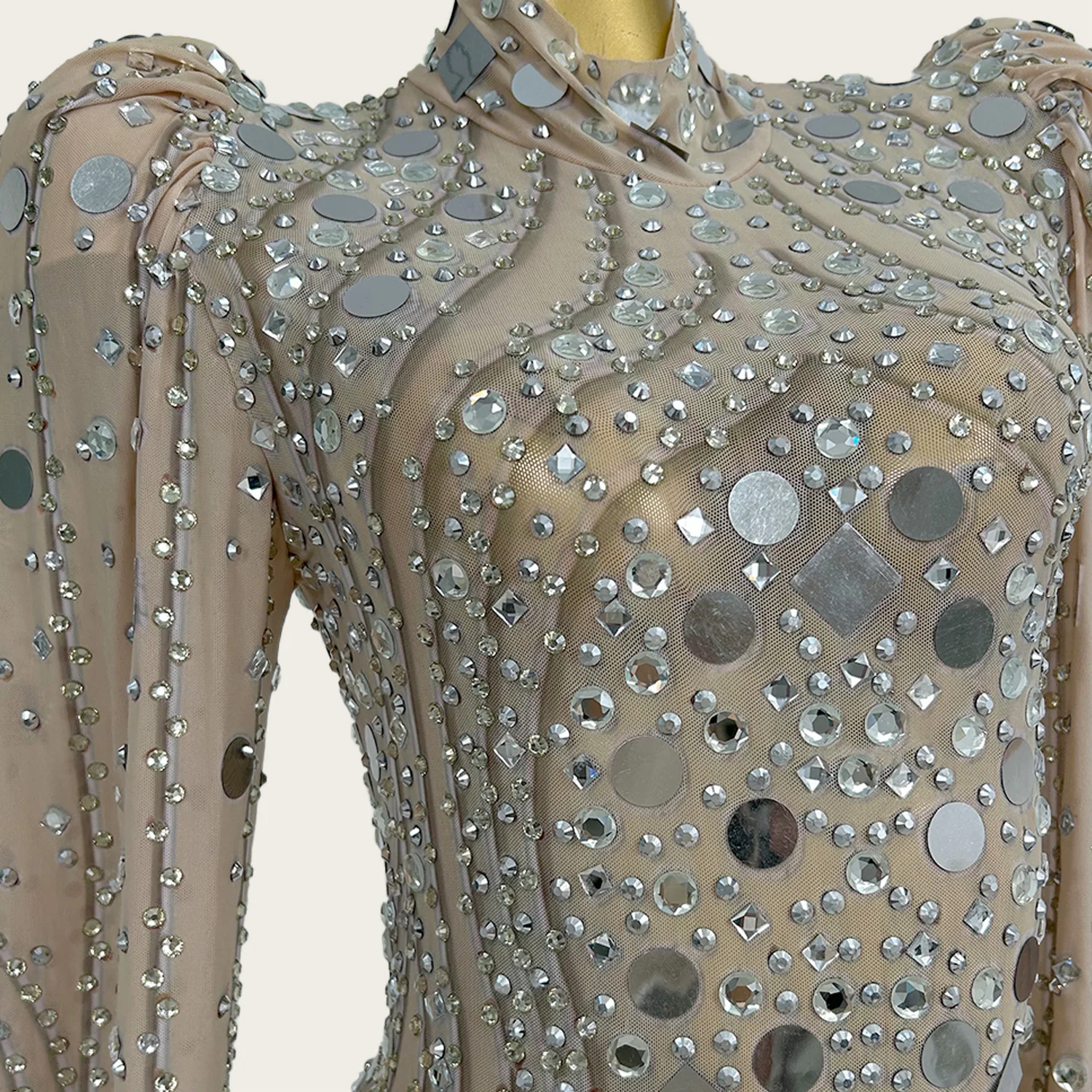 

Fashion Sequins Rhinestone See Through Mesh Sparkly Long Dress Women Sexy Couture Birthday Celebrate Night Party Outfit Yaotiao