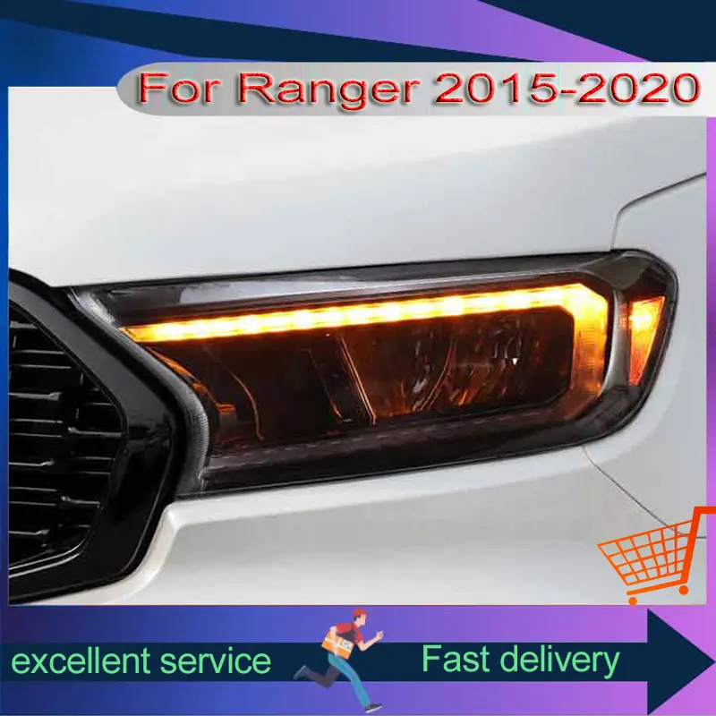 Automobile Headlights For Ford Ranger 2015-2020 Front Lamps Car Accessories Modification LED DRL Streaming Turn Signal Lights