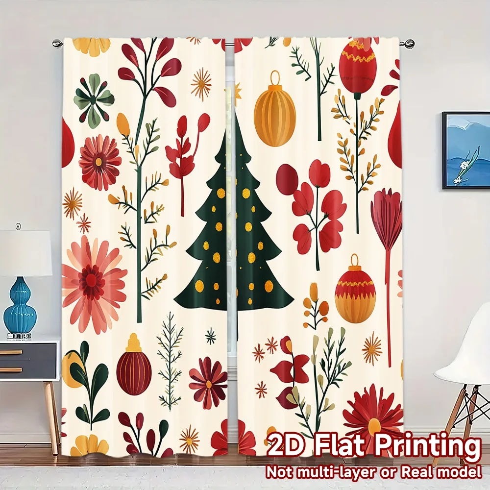 2pcs,Curtains Christmas Tree Bauble Floral (3) Popular Contemporary Curtains Durable Polyester Curtains Decorations Decorative