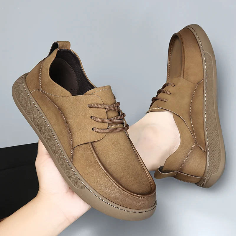 

DIMANYU Men's Casual Shoes Genuine Leather 2026 Spring and Autumn New Retro Non-Slip Men Flat Shoes Men's Lace-Up Shoes